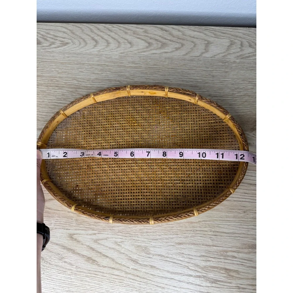 Vintage Woven Oval Wicker Boho Wall Decor Basket Brown 12in Embroidery DIY